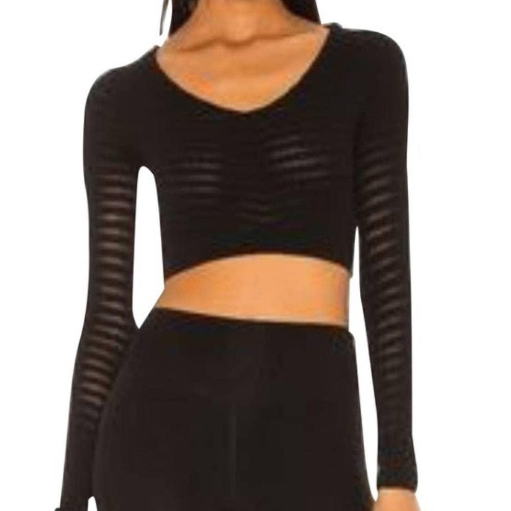 FREE PEOPLE GONE ADRIFT LONG SLEEVE CROP TOP BLACK SIZE LARGE NEW WITH TAGS